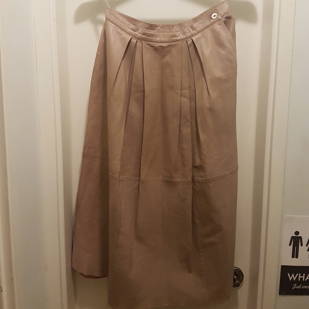 Pleated Long Leather Skirt